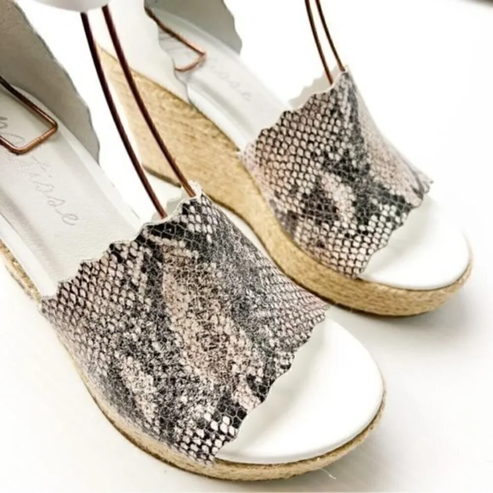 Matisse Espadrille Sandals womens size 8 Roma Snakeskin Wedge ankle strap